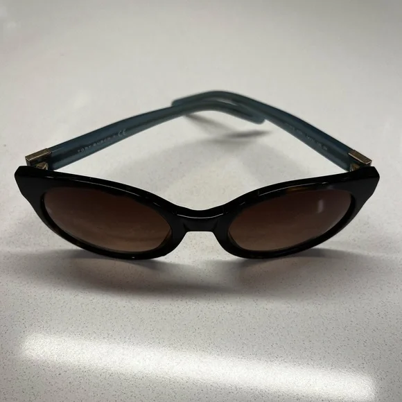 Tory Burch Sunglasses TY 7079 Round Blue Tortoise Frames Gold Logo - Picture 3 of 7